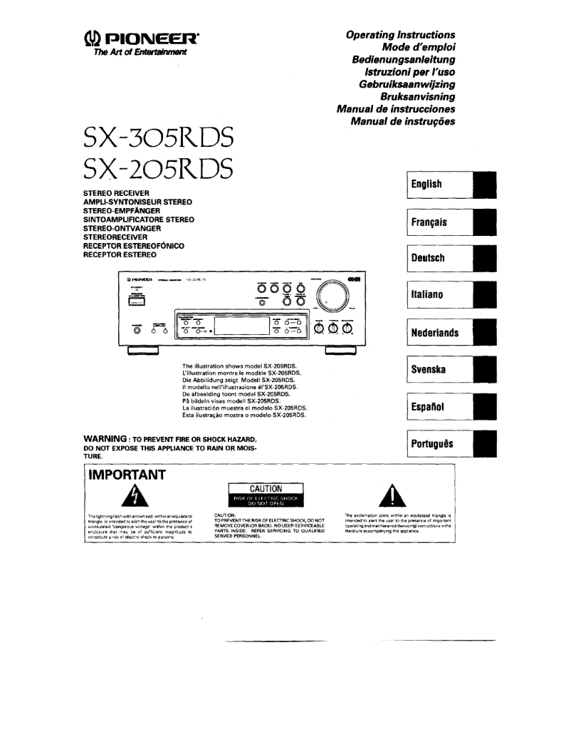 Page 1 de la notice Manuel utilisateur Pioneer SX-205RDS