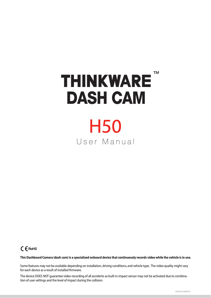 Page 1 de la notice Manuel utilisateur Thinkware Dash Cam H50