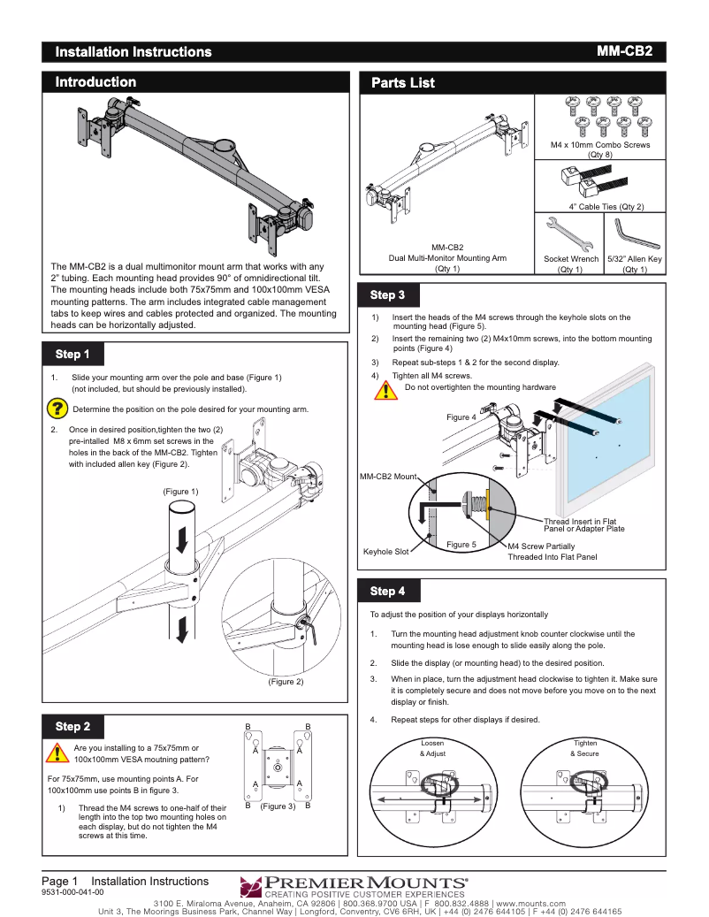 Page n°1 - Manuel utilisateur Premier Mounts MM-BE426