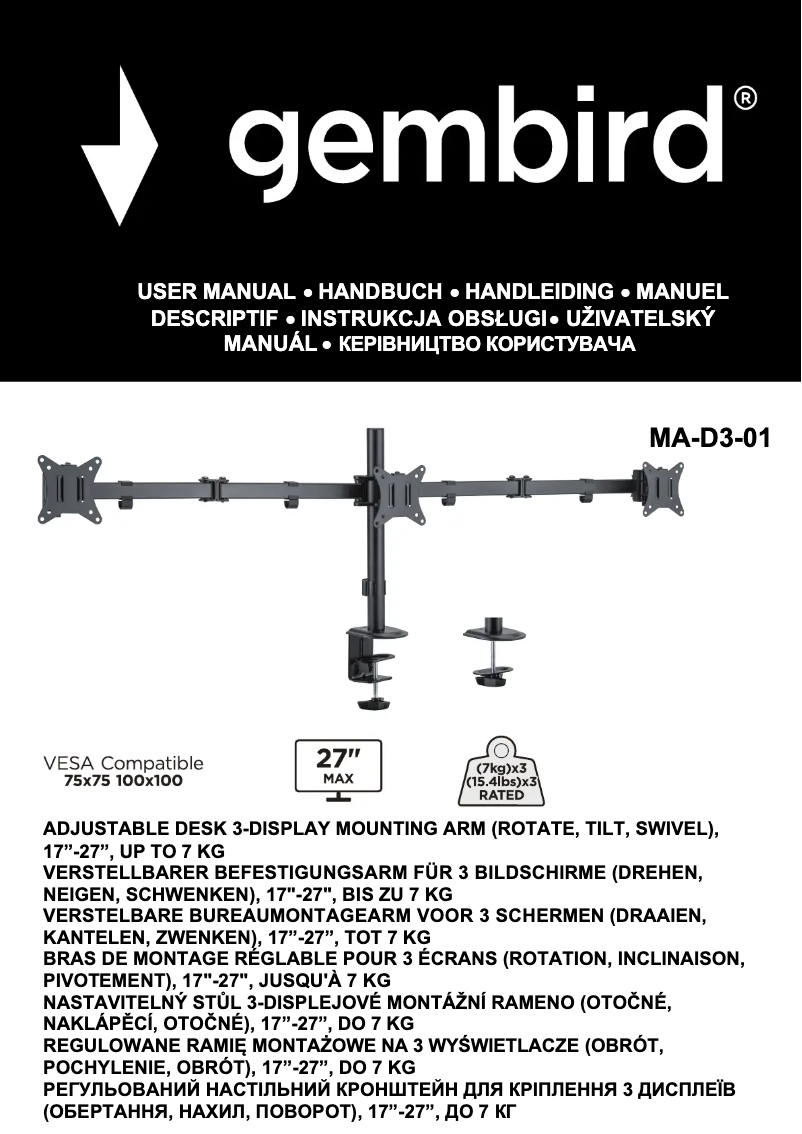 Page 1 de la notice Manuel utilisateur Gembird MA-D3-01