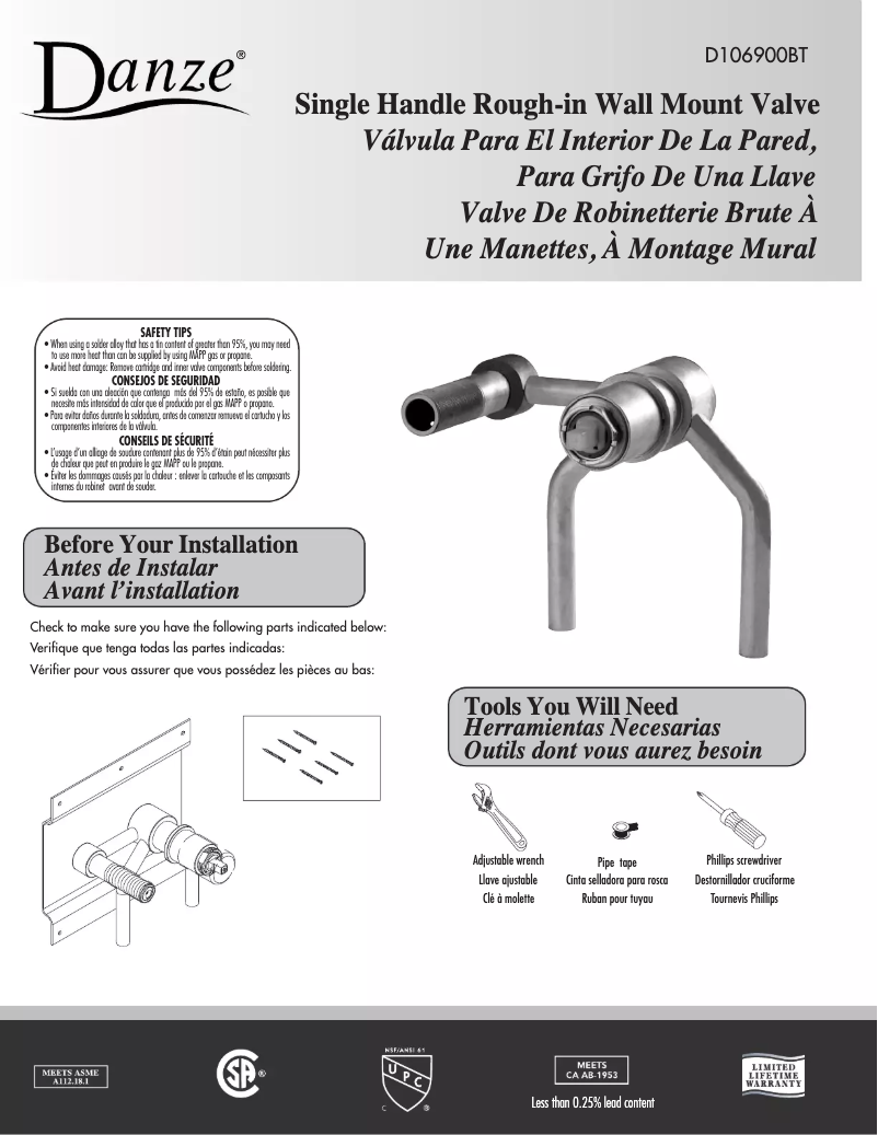 Page n°1 - Manuel utilisateur Danze D106900