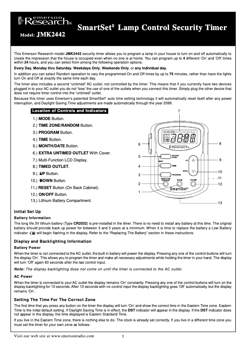 Page n°1 - Manuel utilisateur Emerson JMK2442