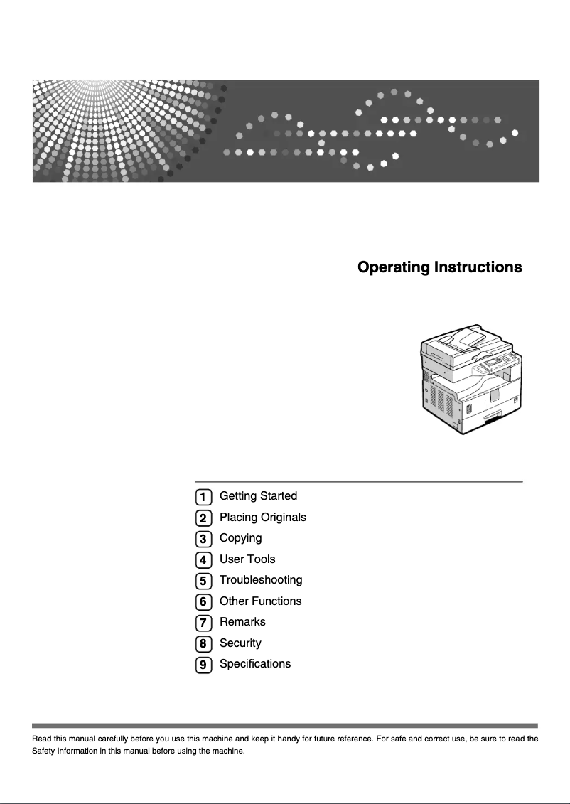 Image de la première page du manuel de l'appareil Aficio MP 1500