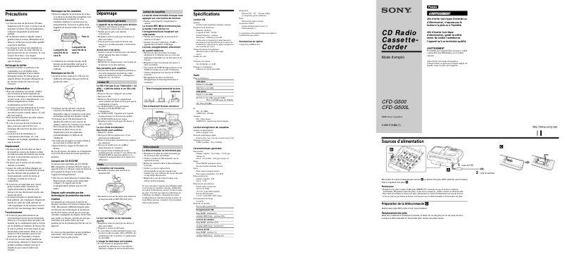 Page 1 de la notice Manuel utilisateur Sony CFD-G500