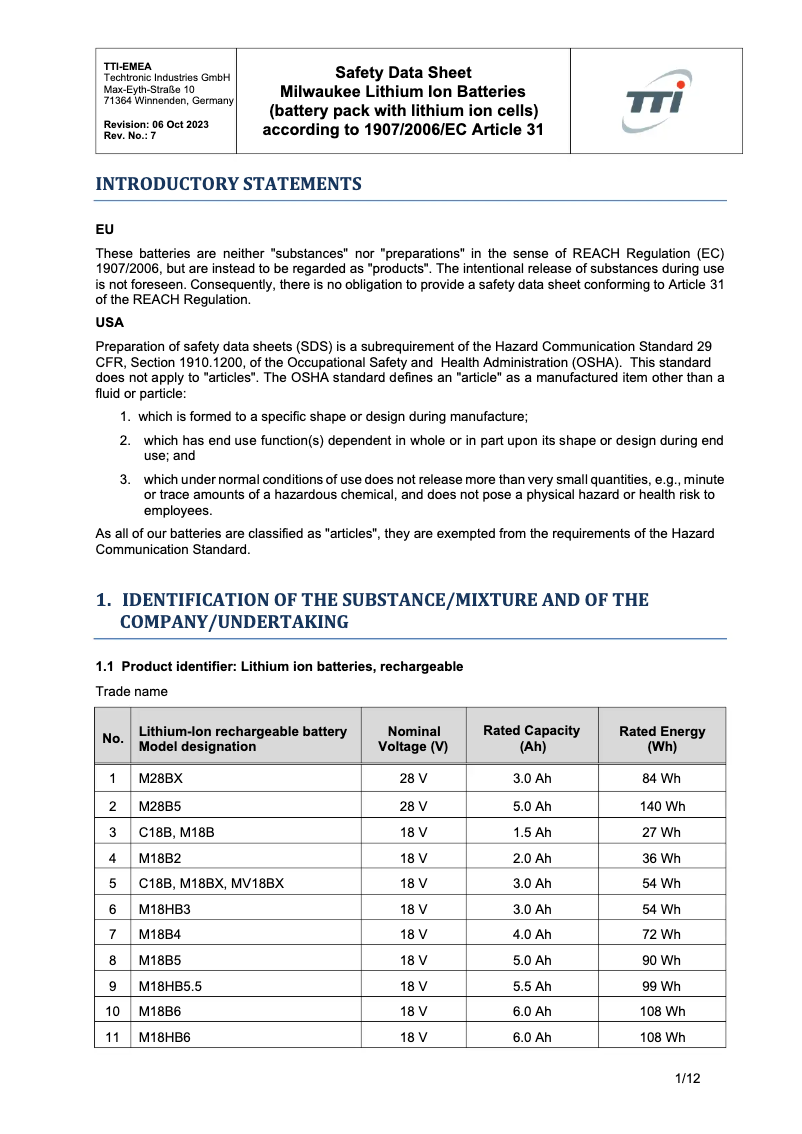 Page 1 de la notice Manuel utilisateur Milwaukee M12 HB2.5