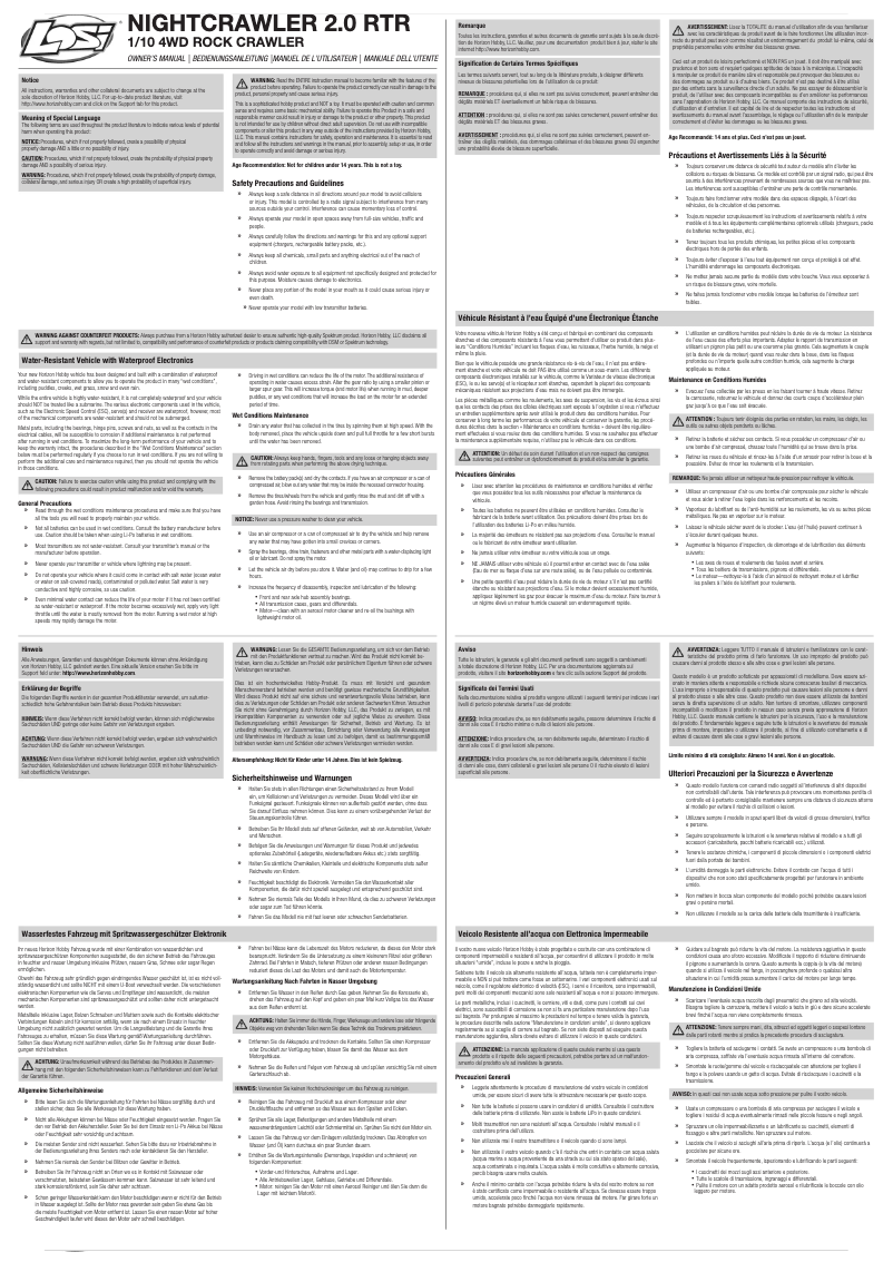 Page 1 de la notice Manuel utilisateur Losi Night Crawler 2.0 RTR