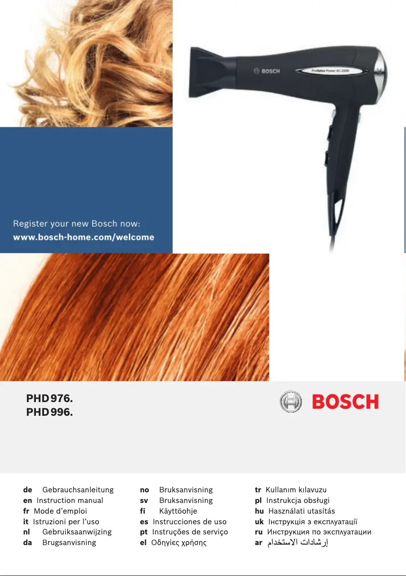 Page 1 de la notice Manuel utilisateur Bosch PHD9760 ProSalon