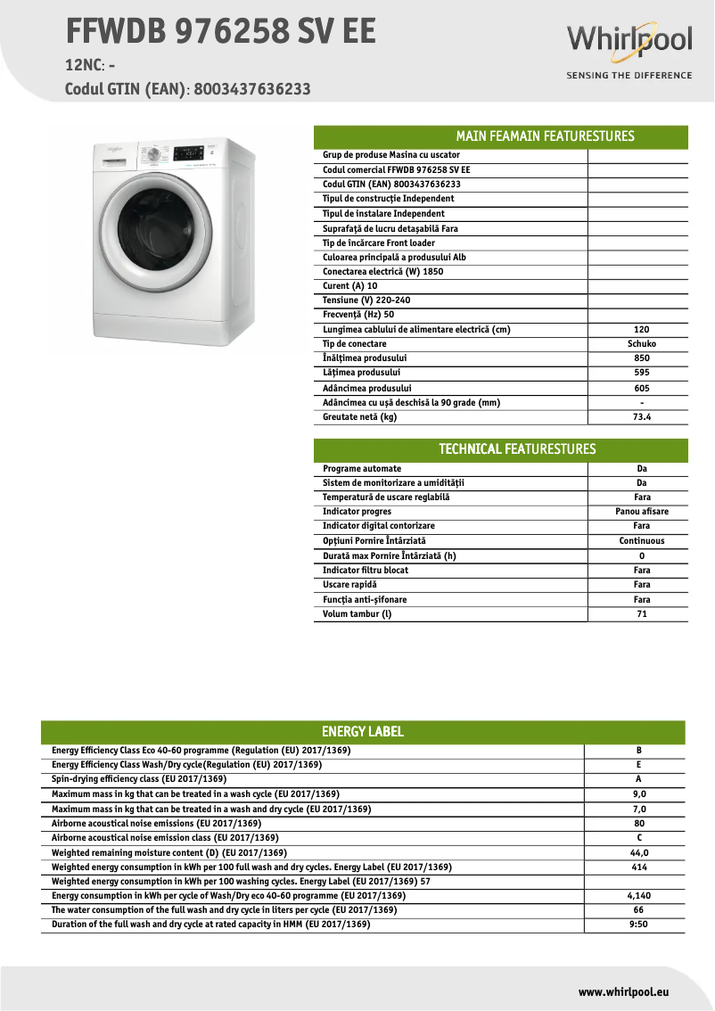 Image de la première page du manuel de l'appareil FFWDB 976258 SV EE