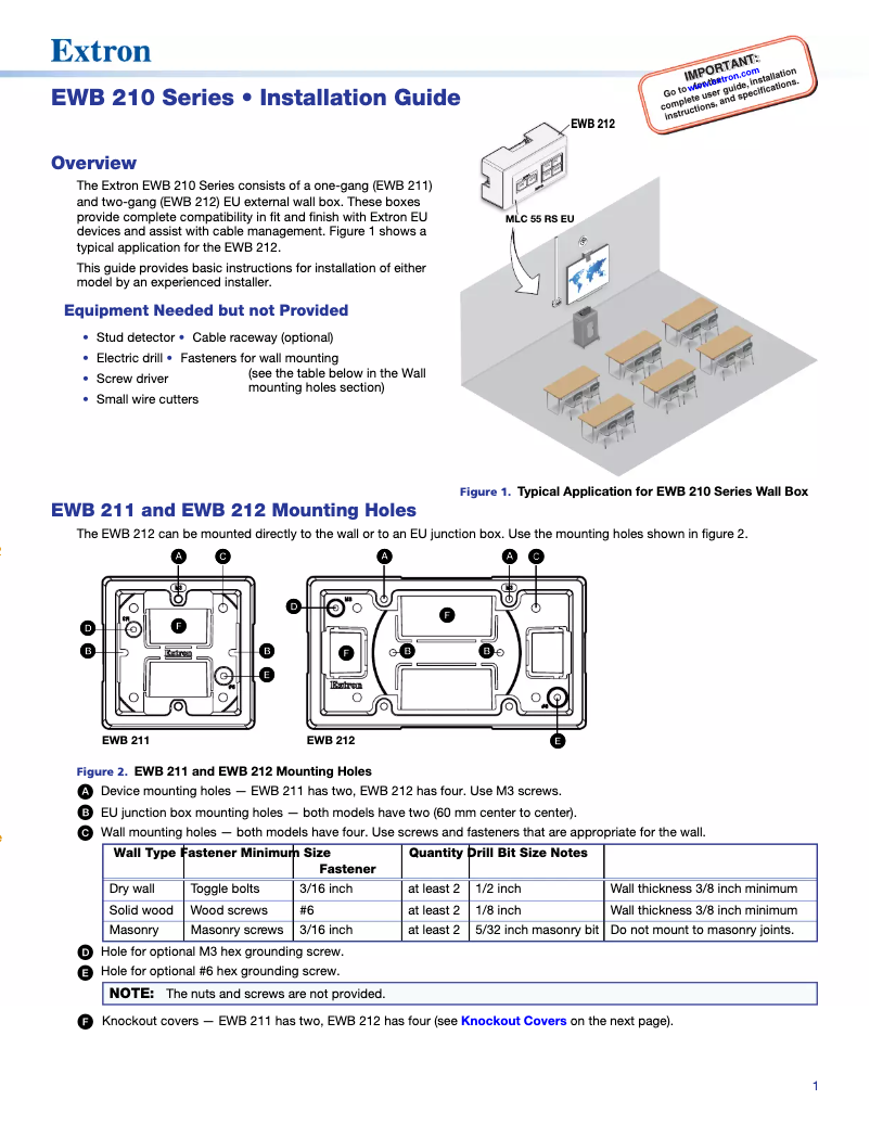 Page n°1 - Manuel utilisateur Extron EWB 211