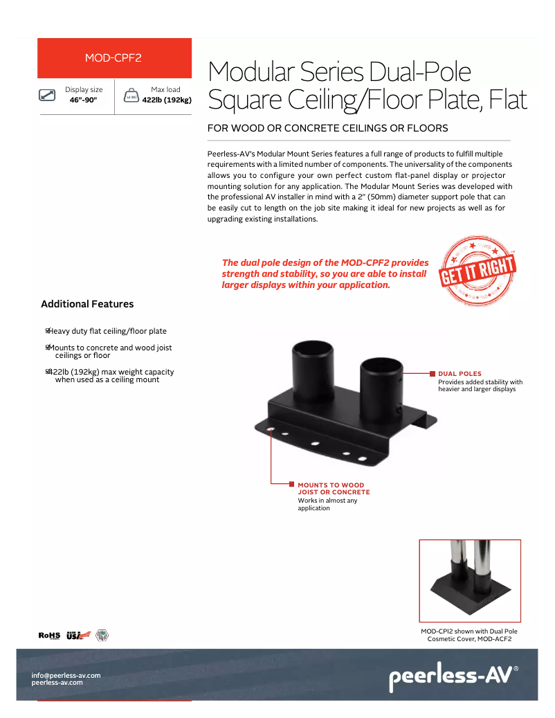Page 1 de la notice Manuel utilisateur Peerless-AV MOD-CPF2