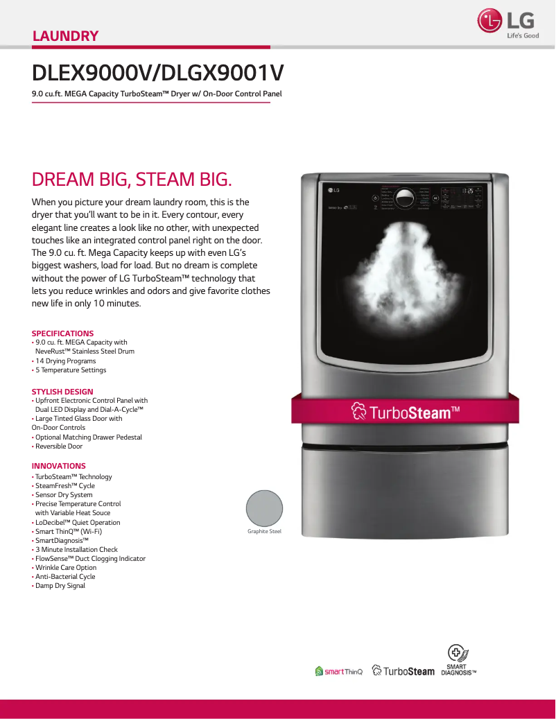 Page 1 de la notice Fiche technique LG DLGX9001V