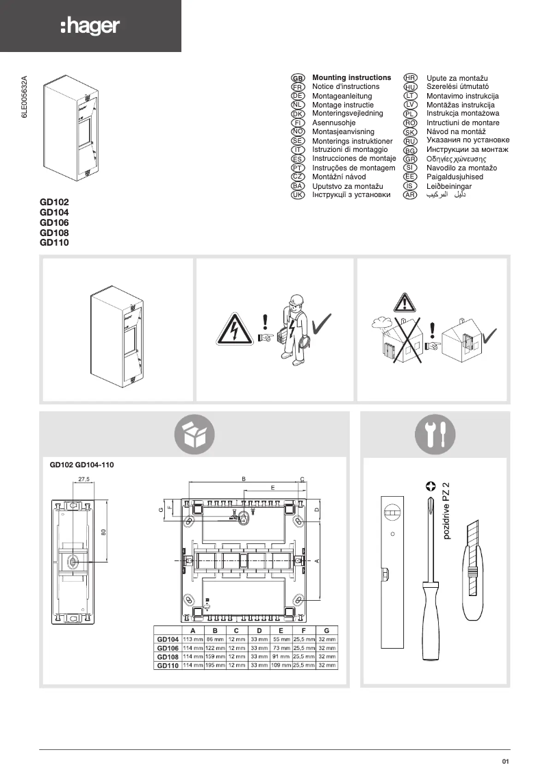 Page 1 de la notice Manuel utilisateur Hager GP102T