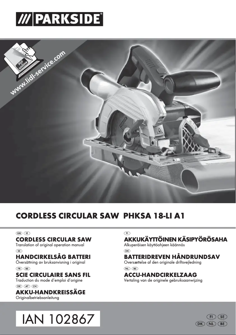 Page 1 de la notice Manuel utilisateur Parkside PHKSA 18-Li A1