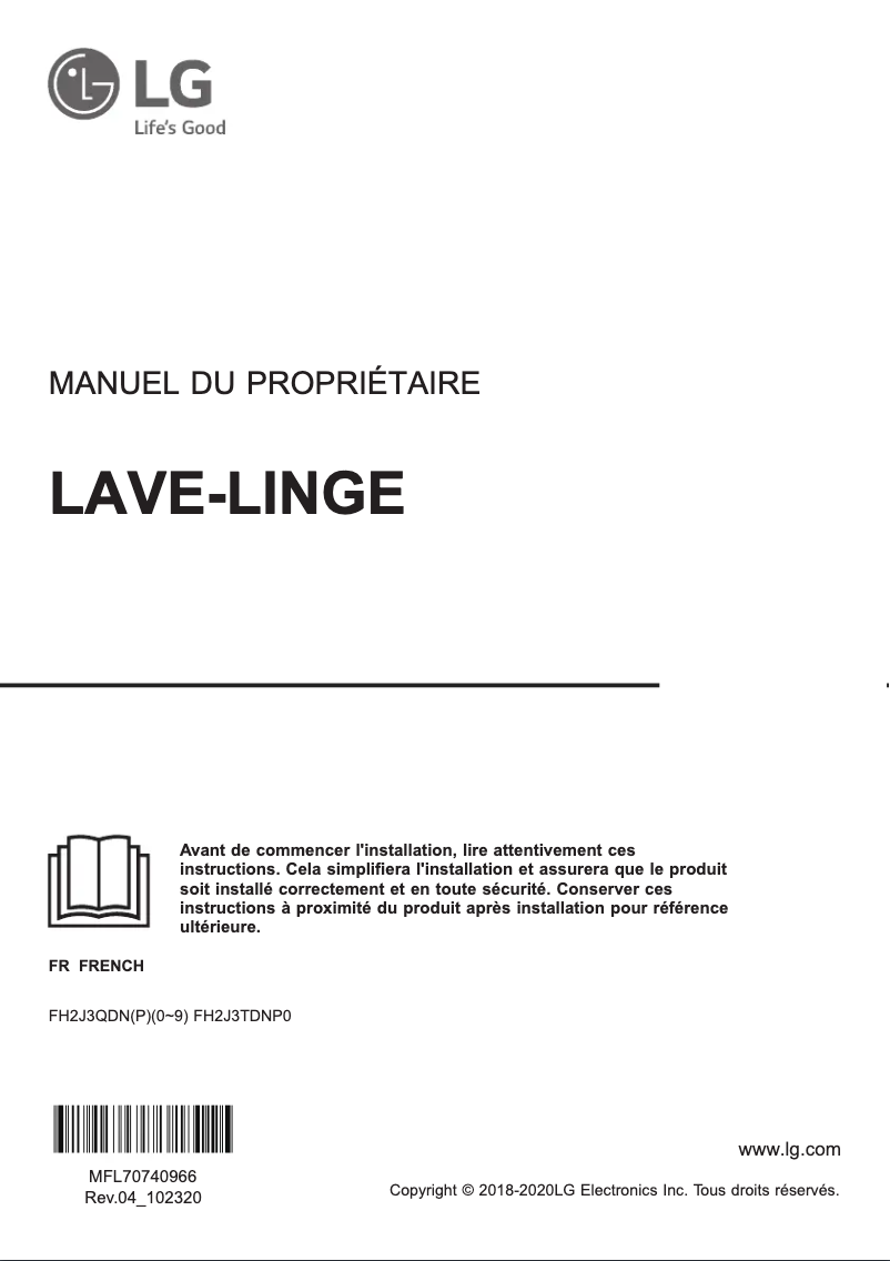 Page 1 de la notice Manuel utilisateur LG FH2J3TDNP0