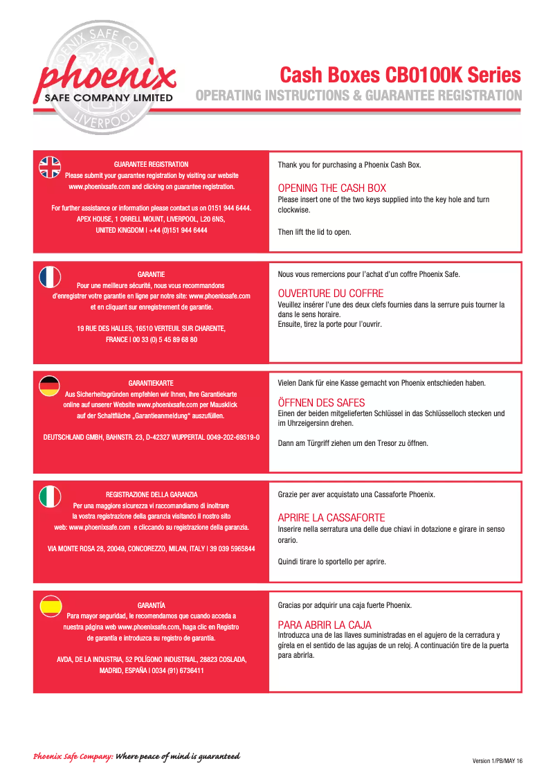 Page 1 de la notice Manuel utilisateur Phoenix CB0101K