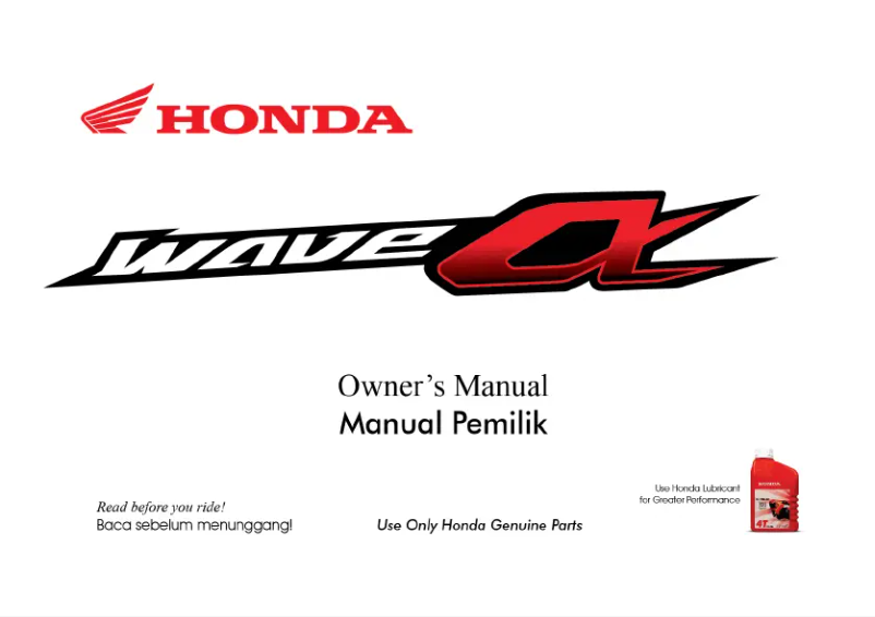 Page 1 de la notice Manuel utilisateur Honda Wave Alpha 110 (2020)