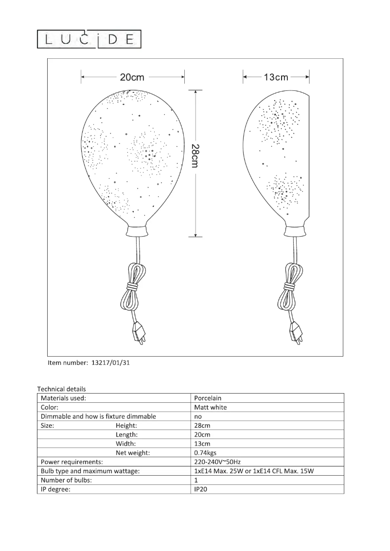 Page 1 de la notice Manuel utilisateur Lucide Balloon