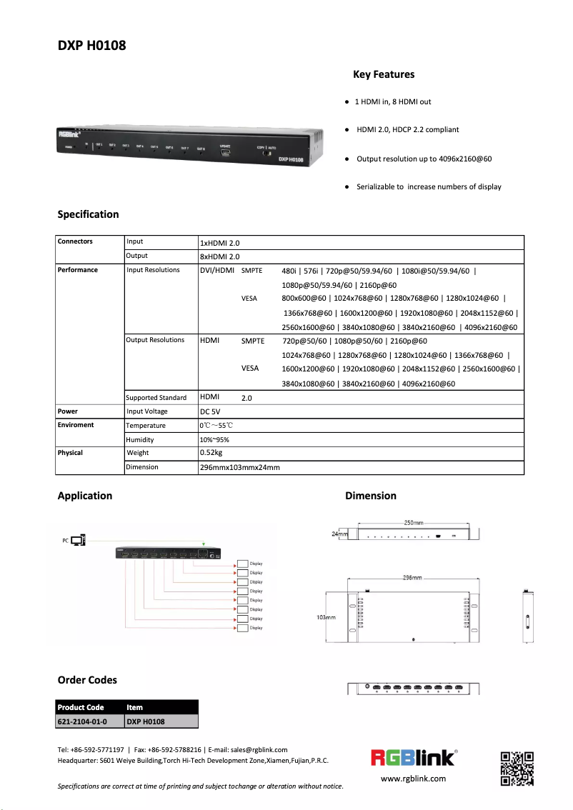 Page n°1 - Manuel utilisateur RGBlink DXP H0108