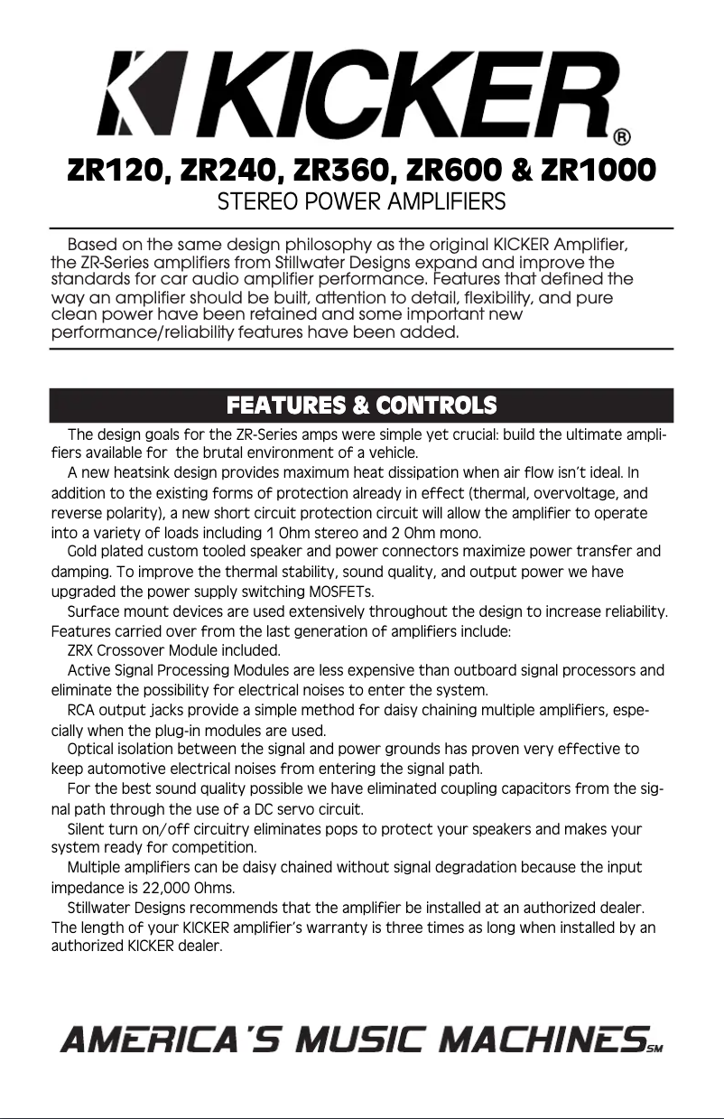 Page 1 de la notice Manuel utilisateur Kicker ZR120