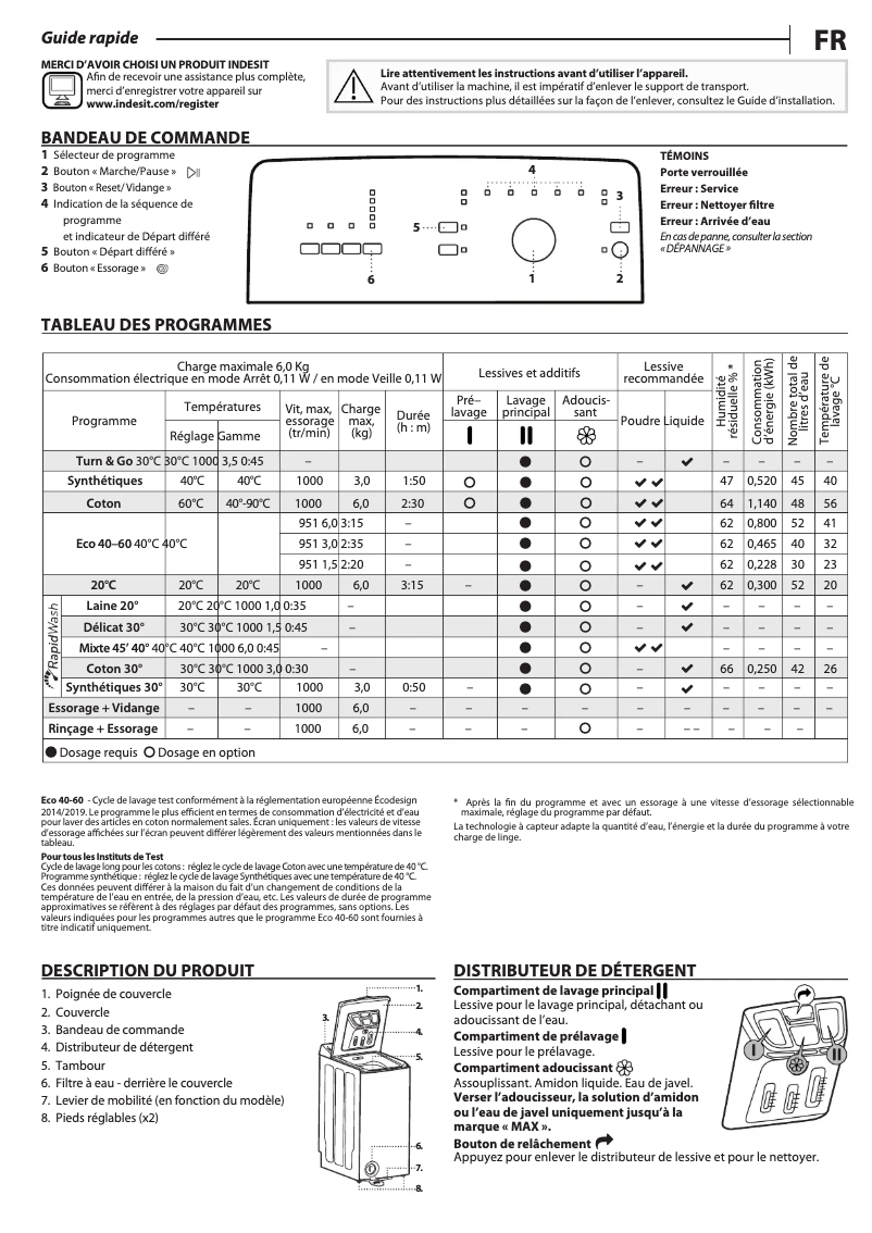 Page n°1 - Manuel utilisateur Indesit BTW N L60400 FR/N
