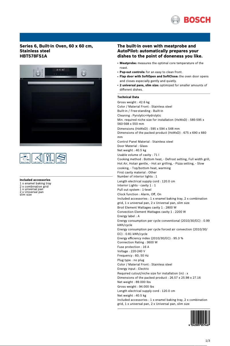 Página 1 del manual Ficha técnica Bosch HBT578FS1A