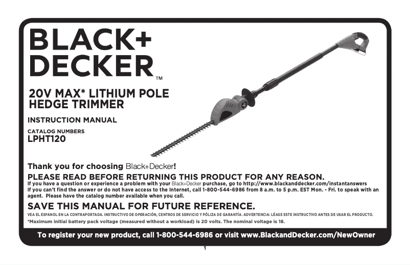 Page 1 de la notice Manuel utilisateur Black & Decker LPHT120