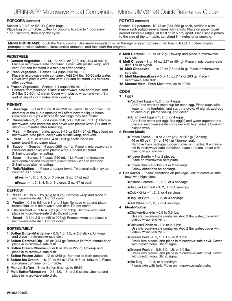 Page n°1 - Manuel utilisateur JennAir JMV9196CW