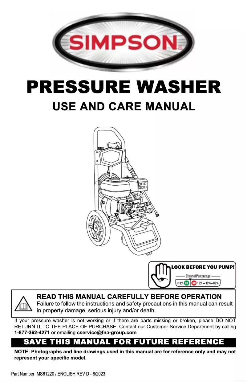 Page 1 de la notice Manuel utilisateur Simpson Megashot MS61221S