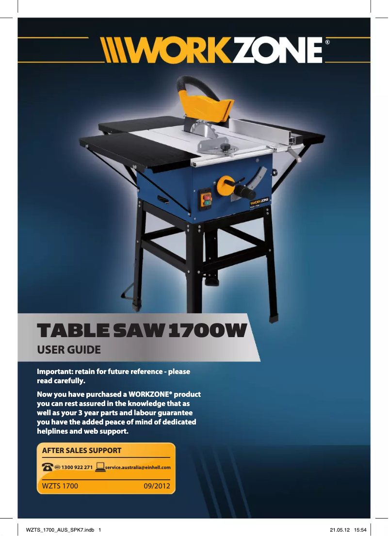 Page n°1 - Manuel utilisateur Workzone WZTS 1700