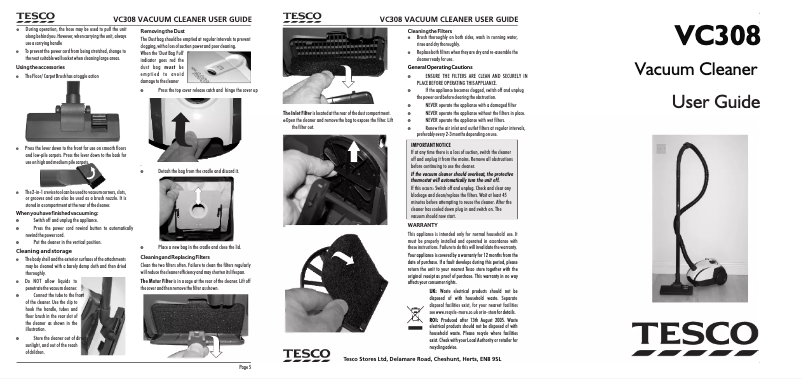 Page 1 de la notice Manuel utilisateur Tesco VC308