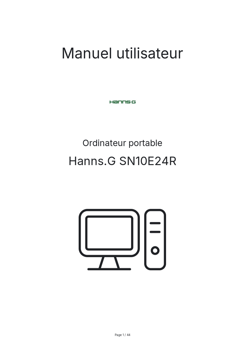 Page n°1 - Manuel utilisateur Hanns.G SN10E24R