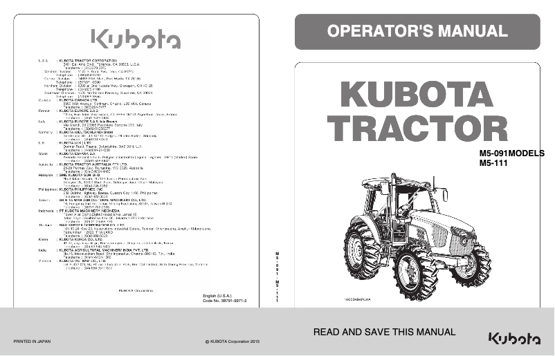 Page n°1 - Manuel utilisateur Kubota M5-091HDCC12