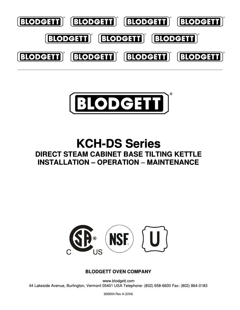 Page n°1 - Manuel utilisateur Blodgett KCH-40DS