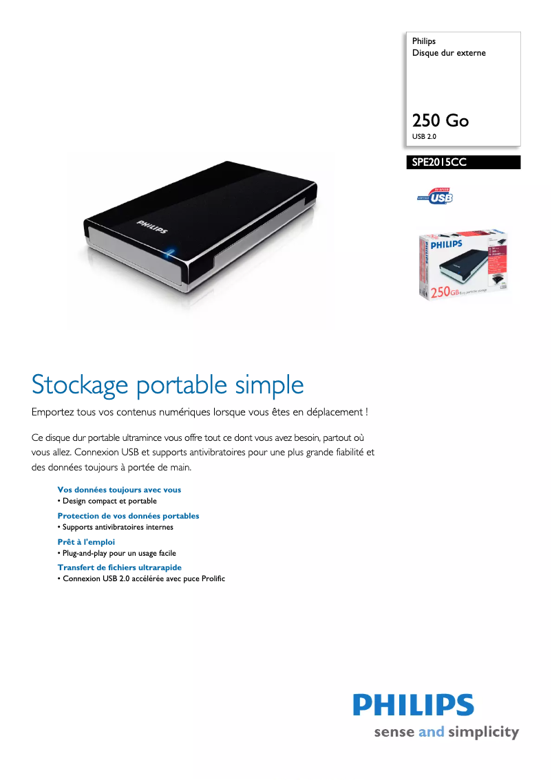 Page n°1 - Fiche technique Philips SPE2015CC