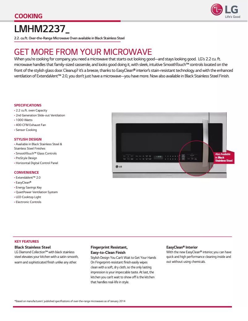 Page 1 de la notice Fiche technique LG LMHM2237BD
