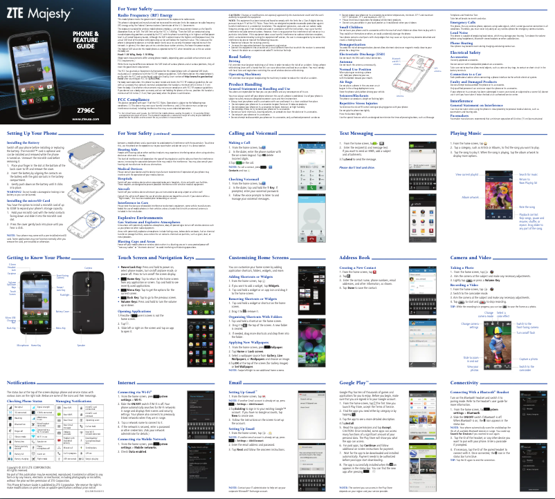 Page n°1 - Manuel utilisateur ZTE Majesty Z796C