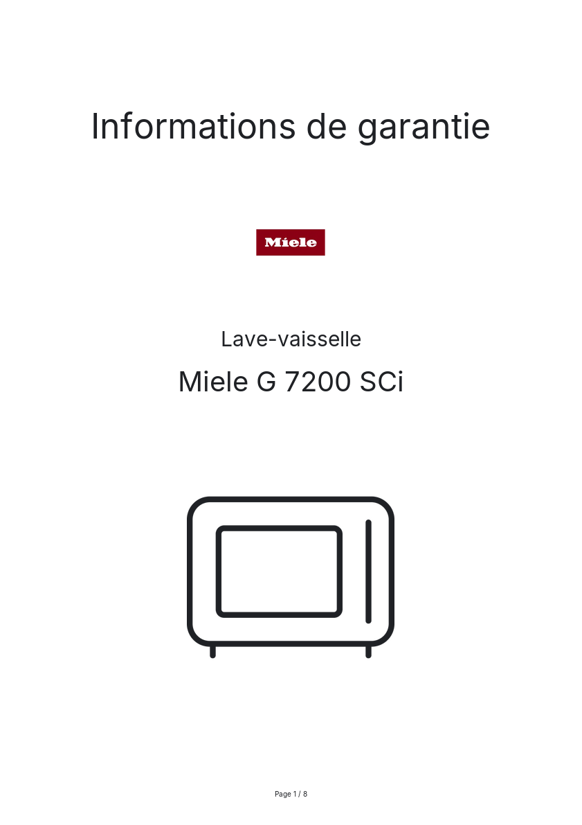 Page n°1 - Informations de garantie Miele G 7200 SCi