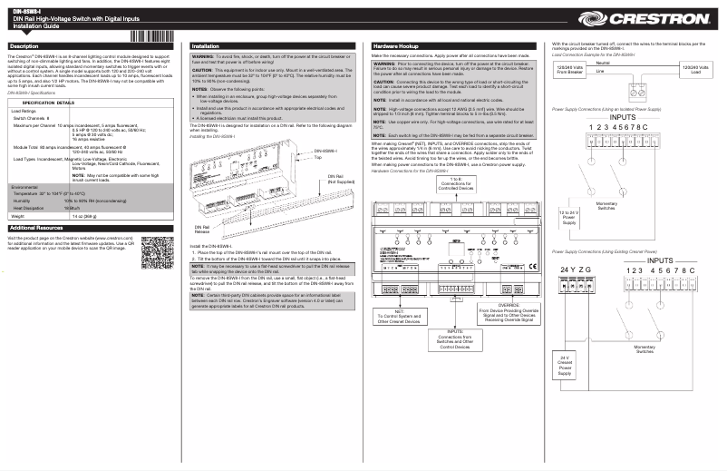 Page 1 de la notice Mode d'emploi Crestron DIN-8SW8-I