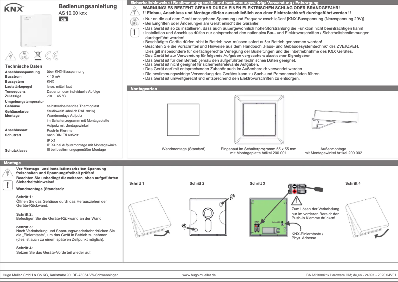 Page 1 de la notice Manuel utilisateur Müller AS 10.00 knx