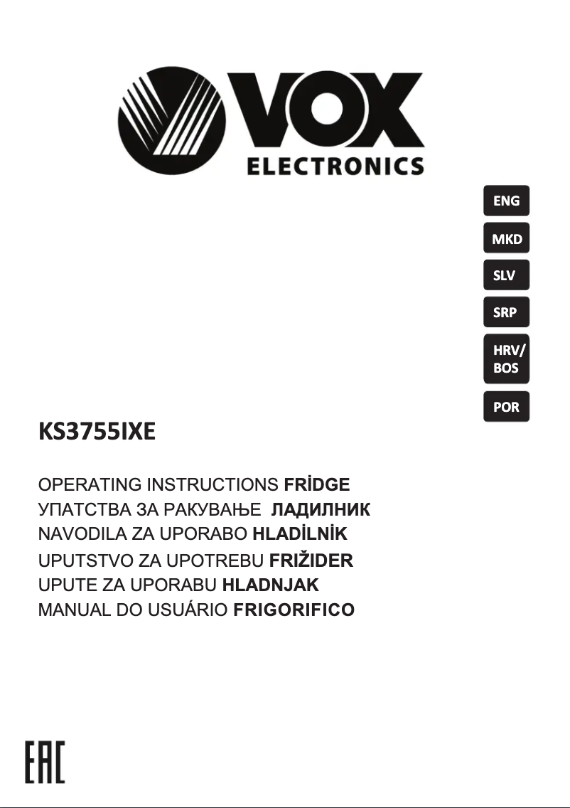 Page 1 de la notice Manuel utilisateur VOX KS3755IXE