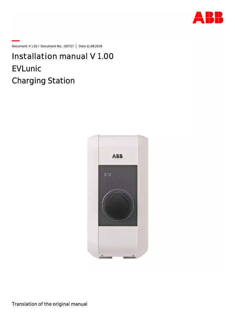 Page 1 de la notice Manuel utilisateur ABB EVLunic_Pro_S_W22-S-0-0