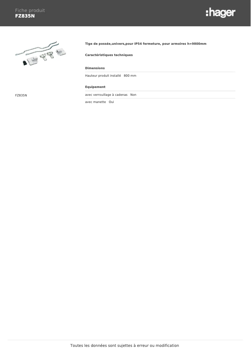 Page n°1 - Manuel utilisateur Hager FZ835N