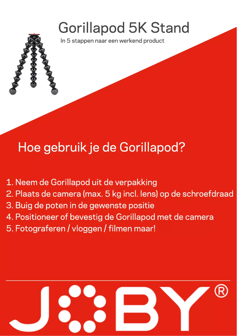Page 1 de la notice Manuel utilisateur Joby GorillaPod 5K Stand