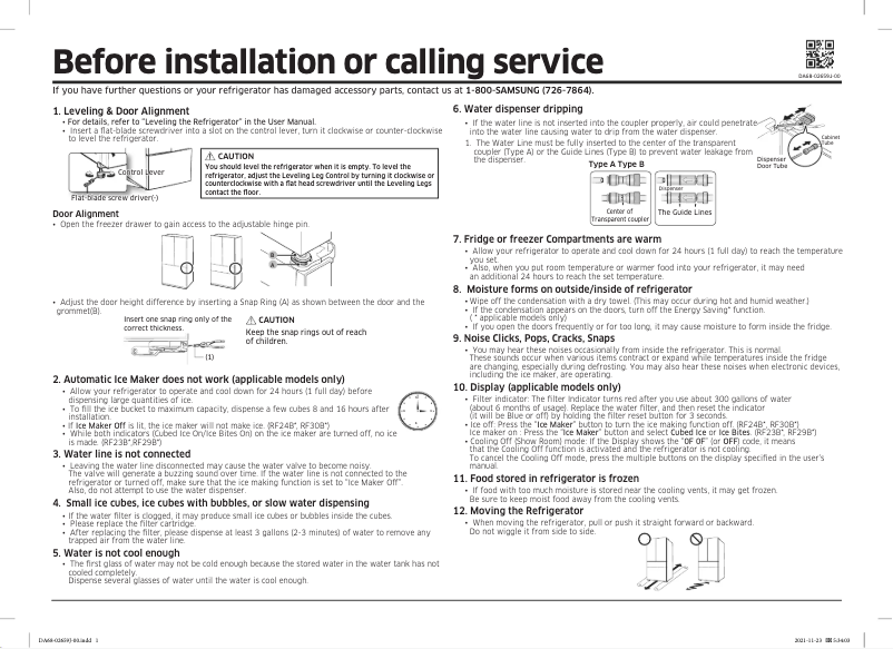 Page n°1 - Guide de démarrage rapide Samsung RF23BB8200QL