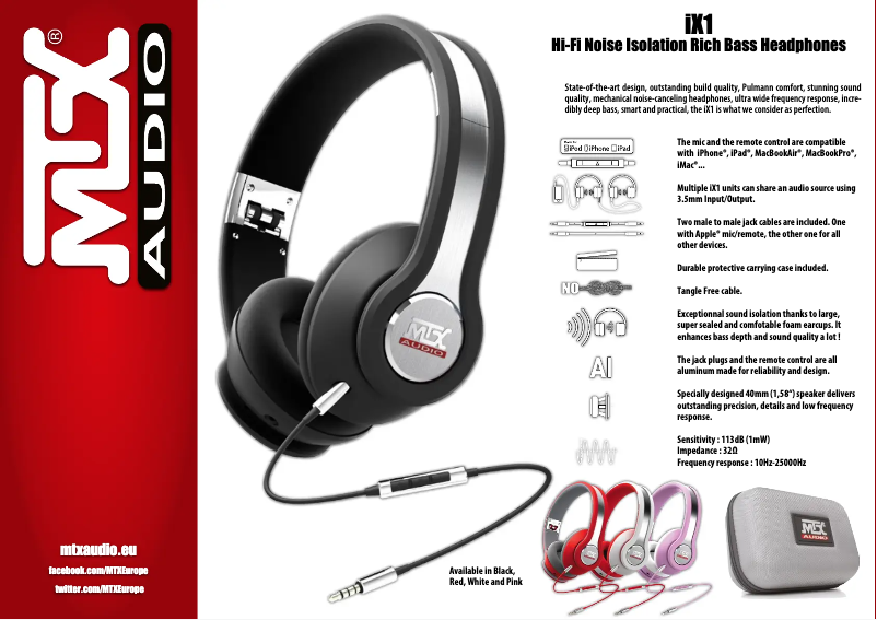 Page 1 de la notice Fiche technique MTX Audio iX1