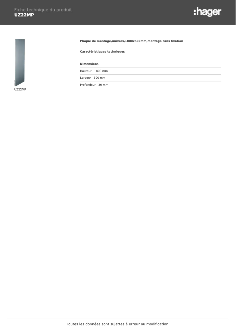 Page n°1 - Manuel utilisateur Hager UZ22MP