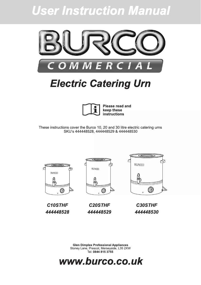 Page n°1 - Manuel utilisateur Burco MFCT30ST