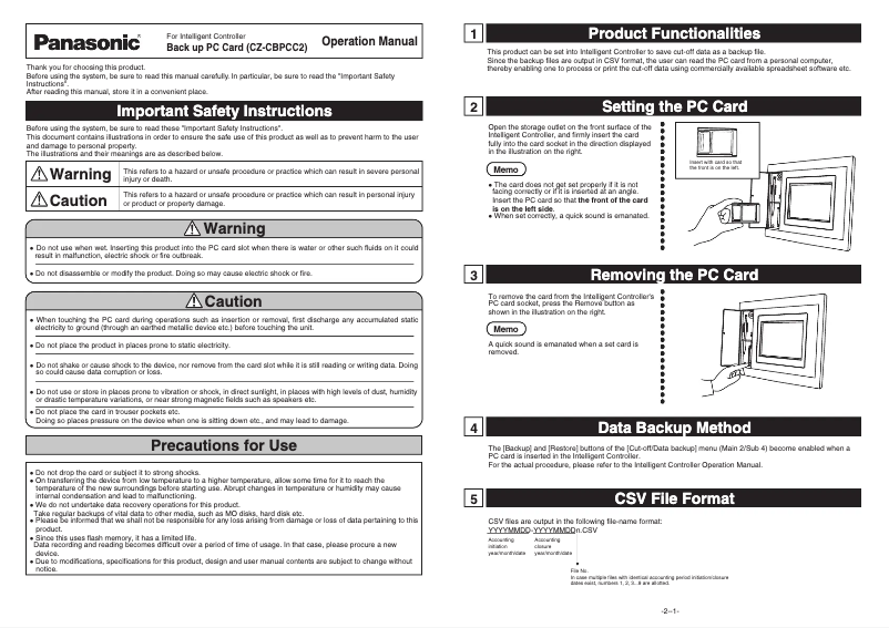 Image de la première page du manuel de l'appareil CZ-CBPCC2