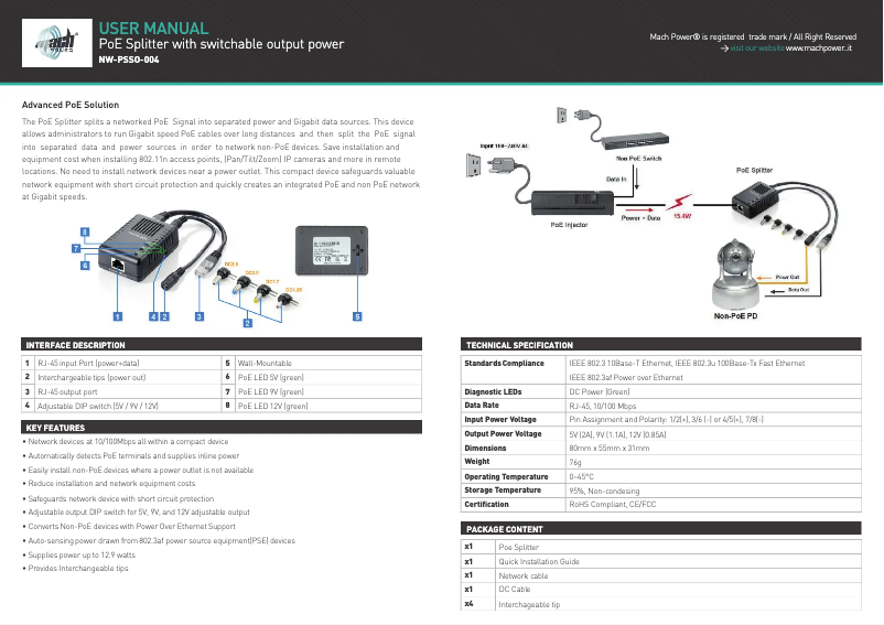 Page 1 de la notice Manuel utilisateur Mach Power NW-PSSO-004