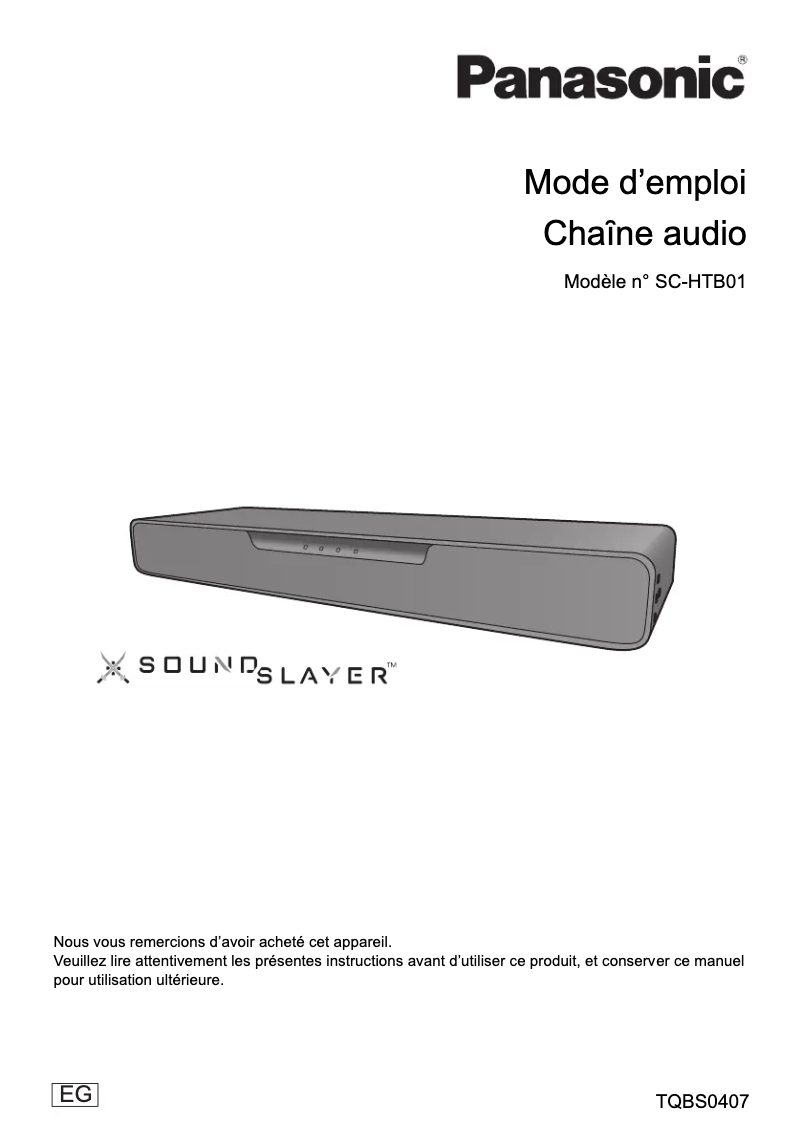 Page 1 de la notice Manuel utilisateur Panasonic SC-HTB01